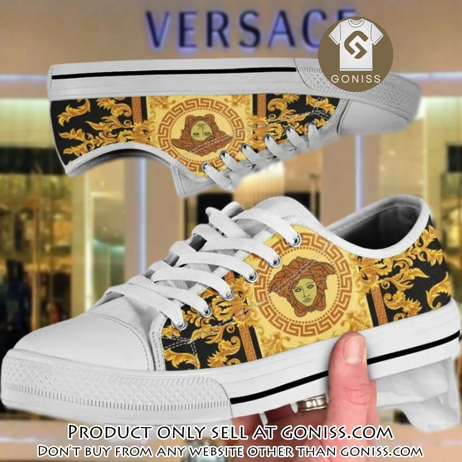 Versace golden medusa white low top canvas shoes luxury brand gifts for men women gn0119553